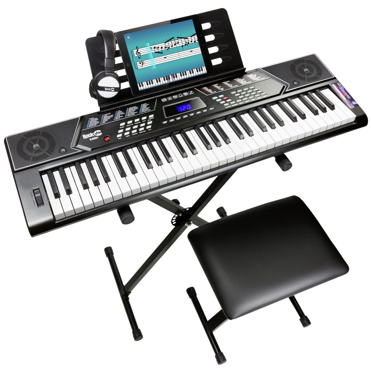 RockJam RJ561 61 Key Keyboard Piano with Stand, Stool and Headphones