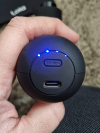 On the bottom has power lights and power button. , Lola Massage Gun