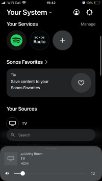 Sonos app homepage where you have full functionality. , Sonos Arc Ultra